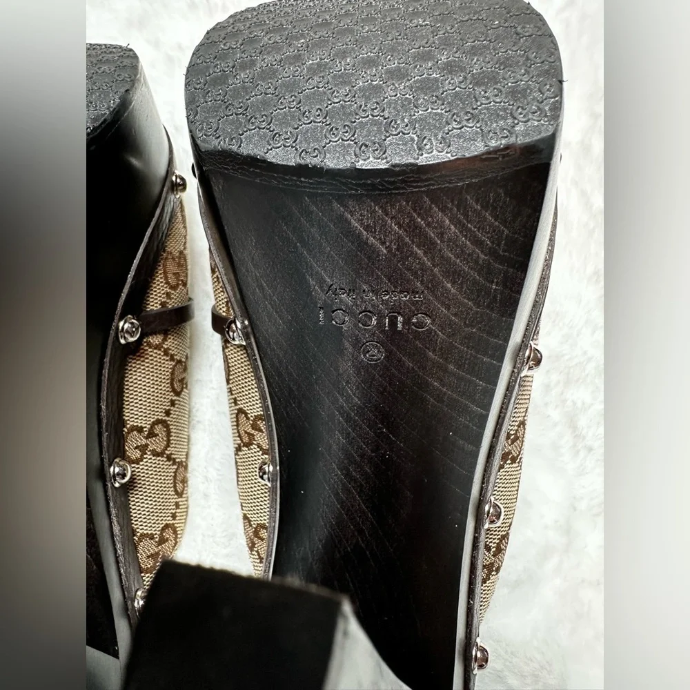 Gucci Women's Brown Monogram Mules - Picture 11 of 17